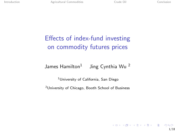effects of index fund investing on commodity futures