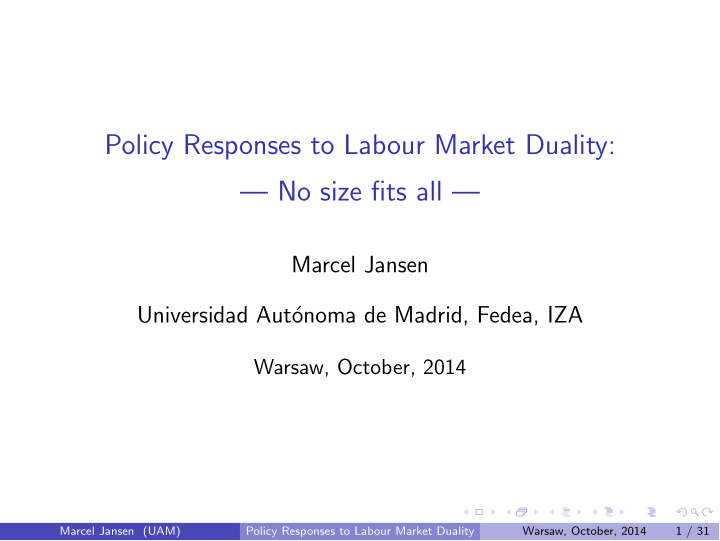 policy responses to labour market duality no size fits all