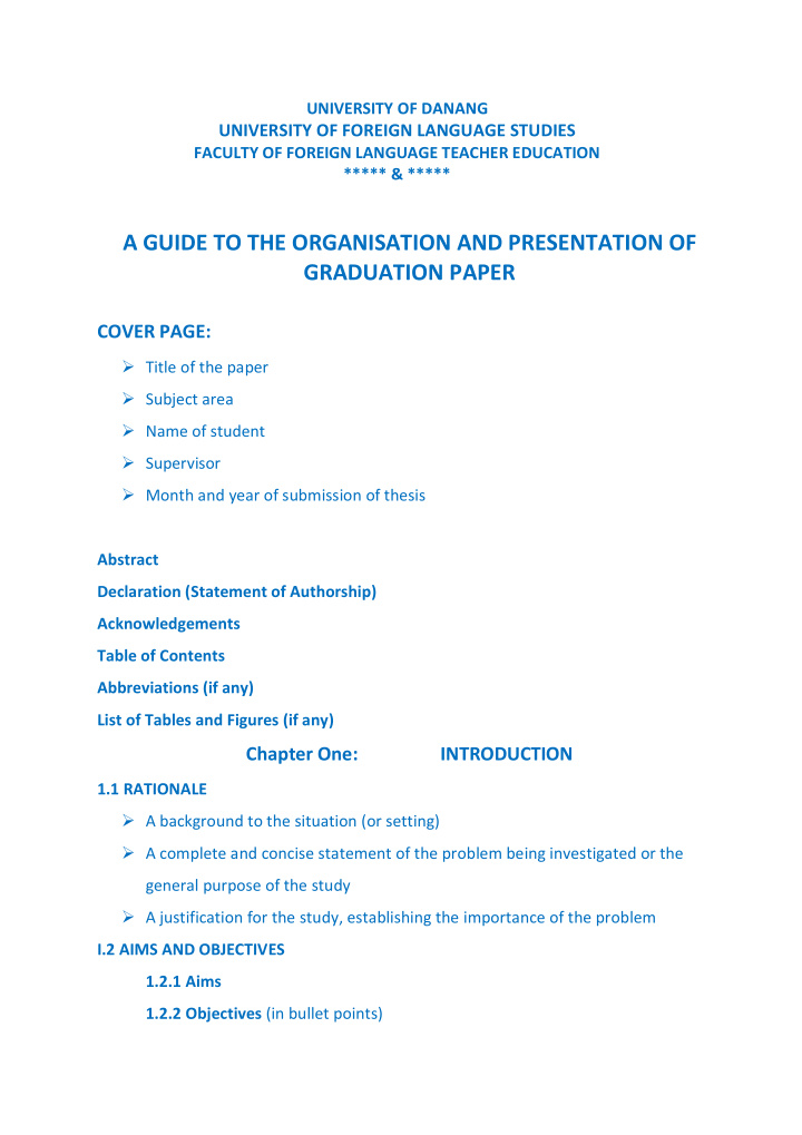 a guide to the organisation and presentation of