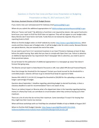 Questions in Chat for Dan Jones and Ryan Jones Presentation on Budgeting  Presentation on May 31,