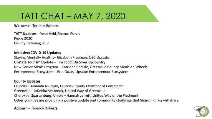 tatt chat may 7 2020