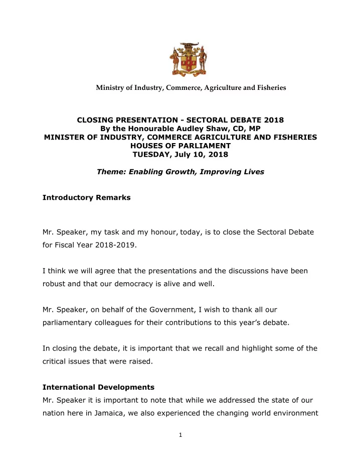 ministry of industry commerce agriculture and fisheries
