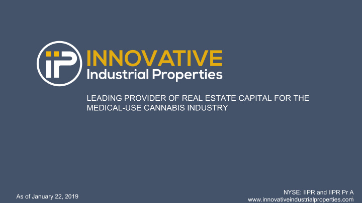 leading provider of real estate capital for the medical