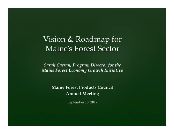 vision roadmap for maine s forest sector