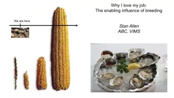Why I love my job:  The enabling influence of breeding  We are here  Stan Allen  ABC, VIMS  Biomass