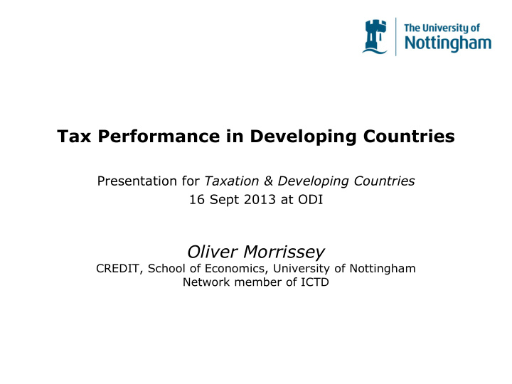 tax performance in developing countries presentation for