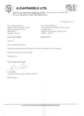 INVESTOR PRESENTATION  DECEMBER 2017  DISCLAIMER This presentation and the following discussion may