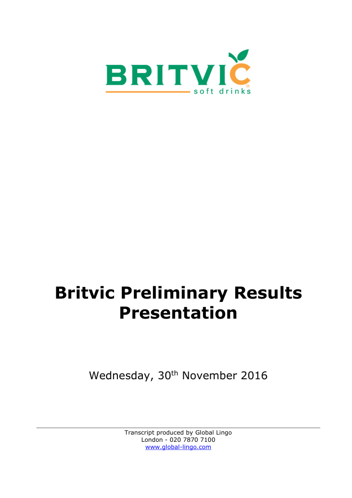 britvic preliminary results presentation