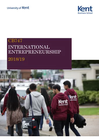 CB747  INTERNATIONAL ENTREPRENEURSHIP 2018/19  Autumn 2018/2019  1 CB747 International