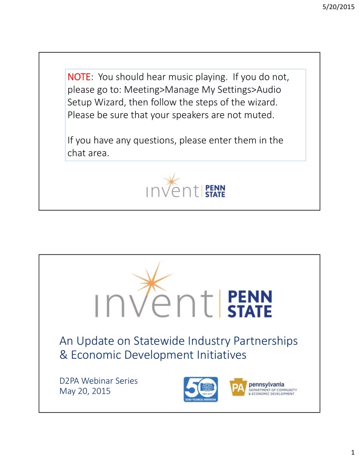 an update on statewide industry partnerships economic