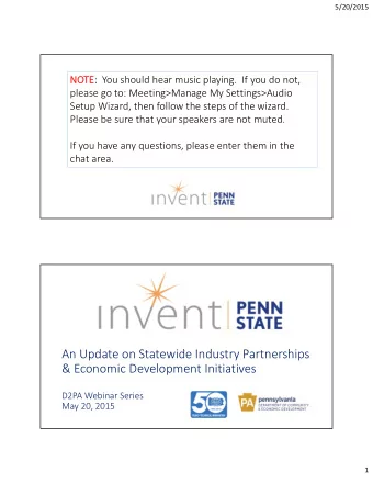 An Update on Statewide Industry Partnerships &amp; Economic Development Initiatives D2PA Webinar