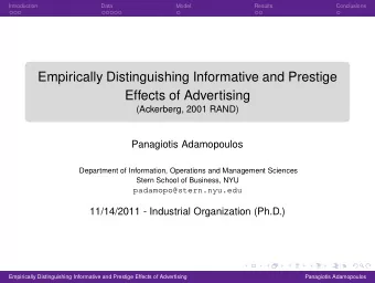 Empirically Distinguishing Informative and Prestige  Effects of Advertising  (Ackerberg, 2001 RAND)
