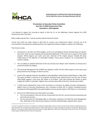 Presentation to Executive Policy Committee  Item No 11 2020 Infrastructure Plan  December 3, 2019