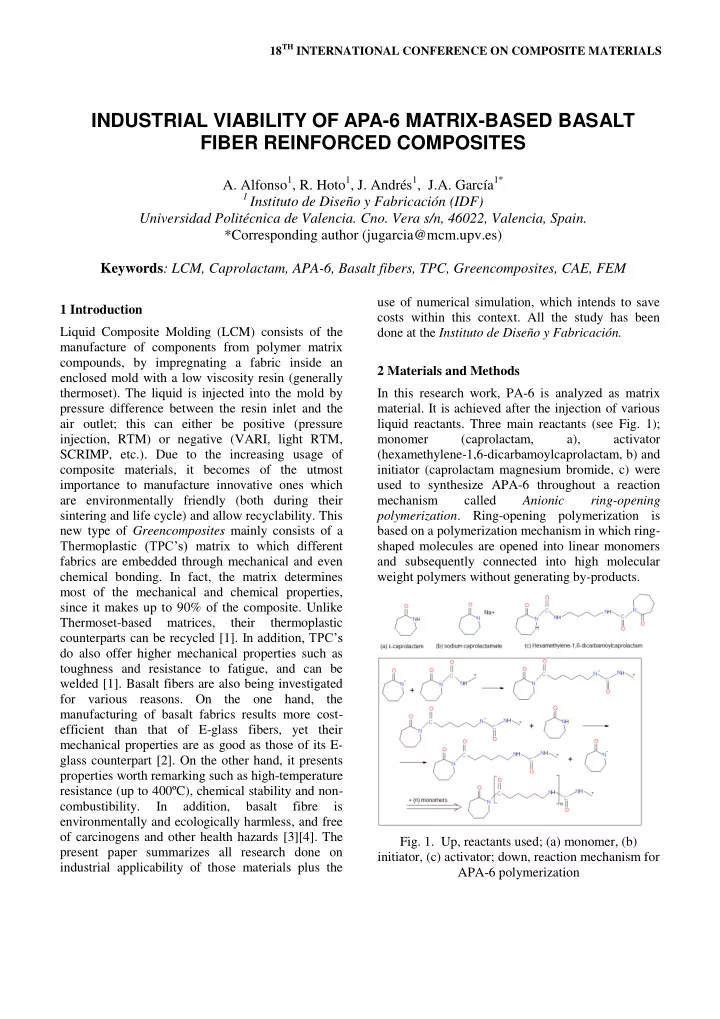 industrial viability of apa 6 matrix based basalt fiber