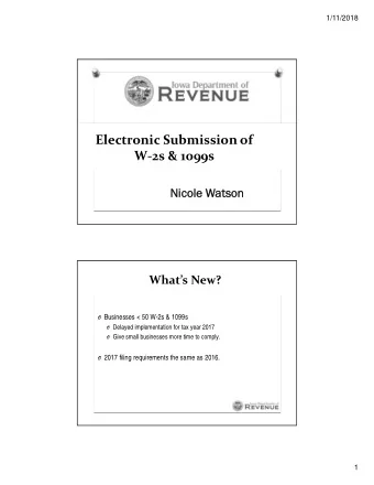Electronic Submission of W  2s &amp; 1099s  Nicole W  Nicole Watson  tson Whats New? O