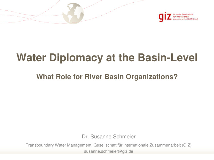 water diplomacy at the basin level