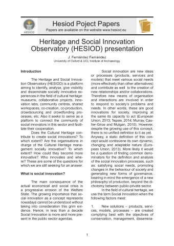 Hesiod Poject Papers  Papers are available on the website www.hesiod.eu  Heritage and Social