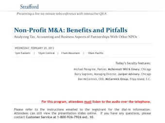 Non-Profit M&amp;A: Benefits and Pitfalls  Analyzing Tax, Accounting and Business Aspects of