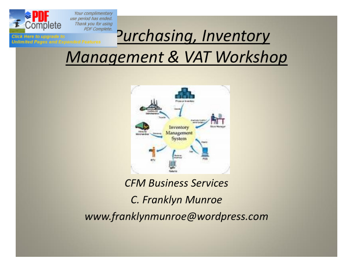 the purchasing inventory management vat workshop