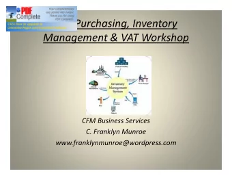 The Purchasing, Inventory  Management &amp; VAT Workshop  CFM Business Services  C. Franklyn Munroe