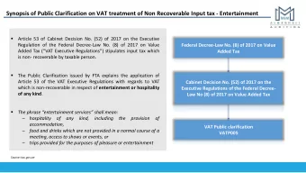 Synopsis of Public Clarification on VAT treatment of Non Recoverable Input tax - Entertainment
