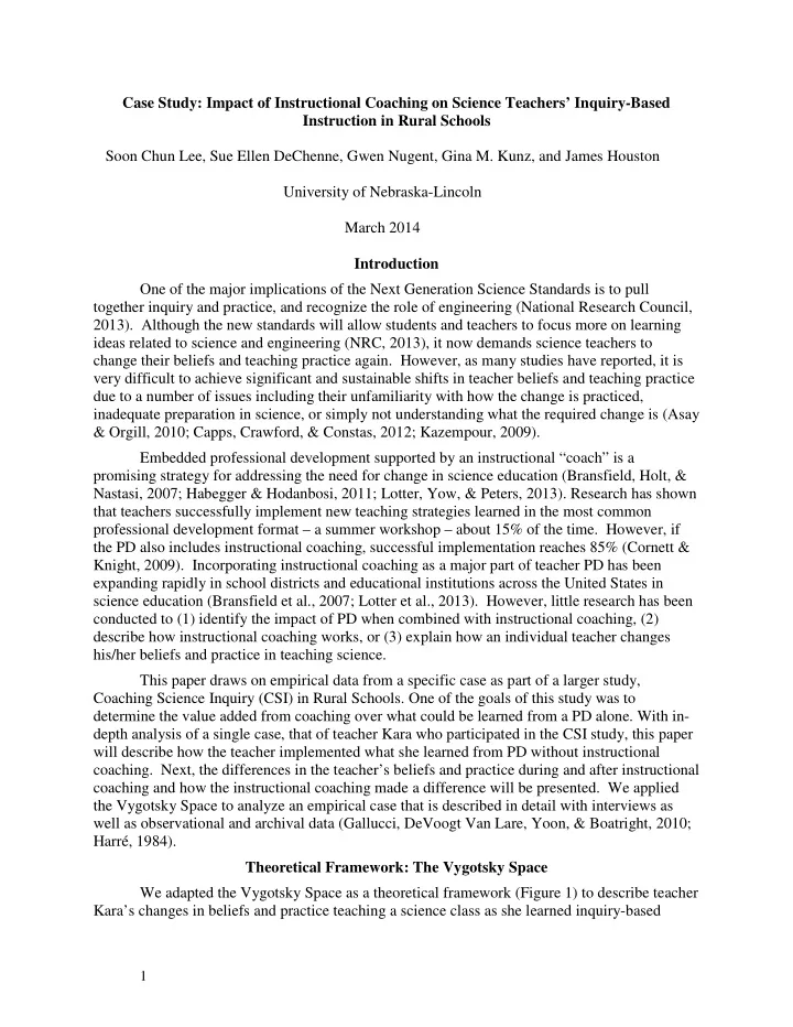 case study impact of instructional coaching on science