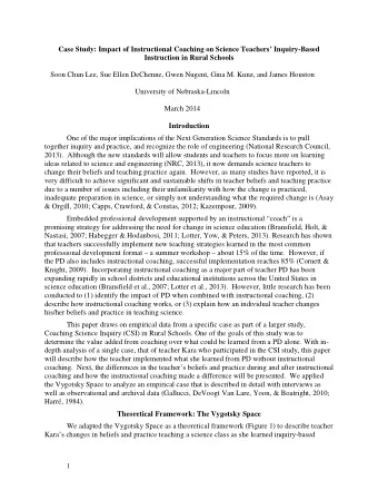 Case Study: Impact of Instructional Coaching on Science Teachers Inquiry-Based  Instruction in