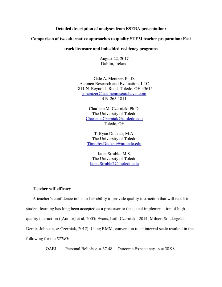 detailed description of analyses from esera presentation