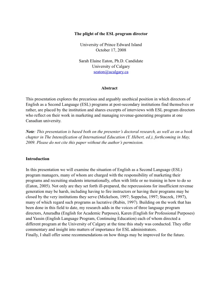 the plight of the esl program director university of