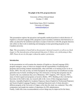The plight of the ESL program director  University of Prince Edward Island  October 17, 2008  Sarah