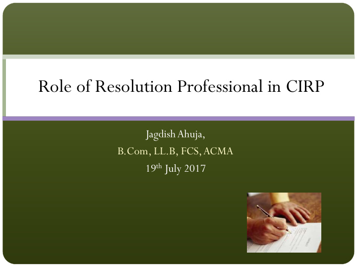 role of resolution professional in cirp