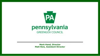 Matt Reis, Assistant Director  Executive Order 2019-01  Commonwealth  Leadership in  Addressing