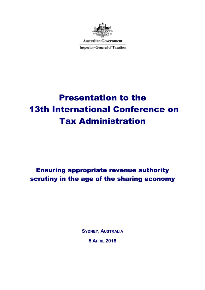 presentation to the 13th international conference on tax
