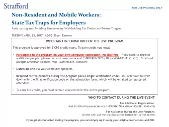 Non-Resident and Mobile Workers:  State Tax Traps for Employers  Anticipating and Avoiding