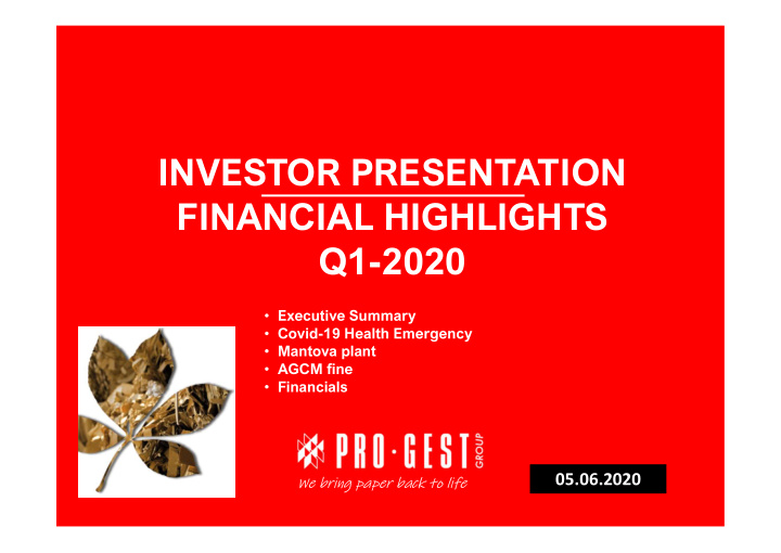 investor presentation financial highlights q1 2020