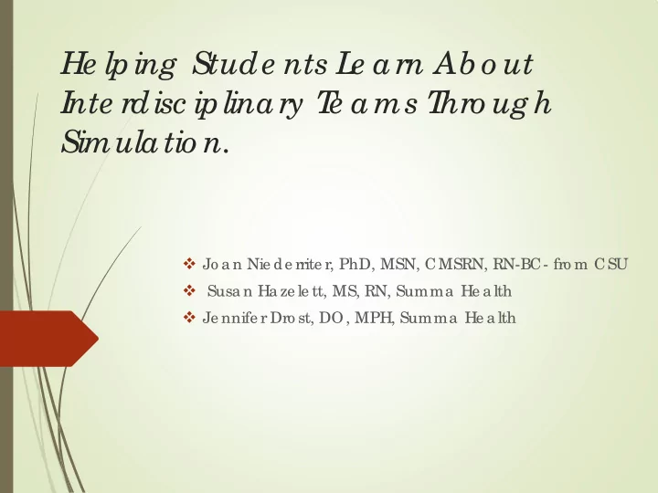 he lping stude nts l e arn ab o ut i nte rdisc iplinary t