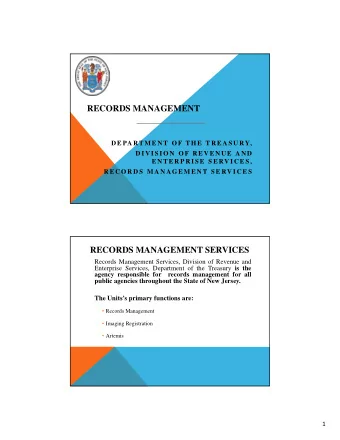 RECORDS MANAGEMENT  D E PA RT M E N T O F T H E  T R E A S U RY,  D I V I S I O N  O F R E V E N U