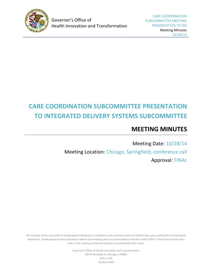 care coordination subcommittee presentation to integrated