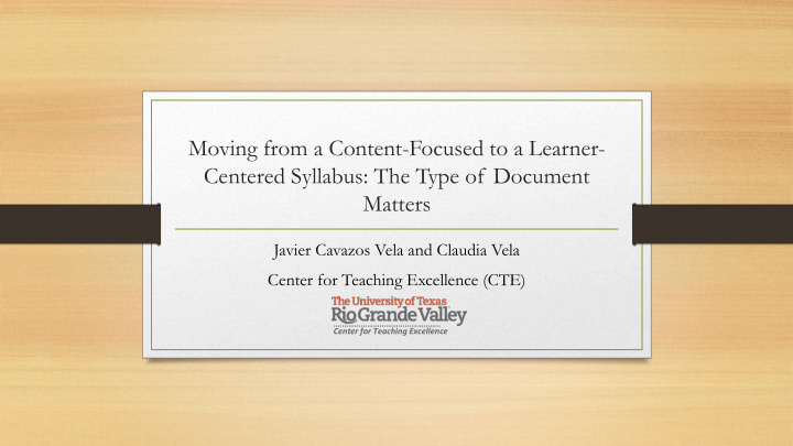 moving from a content focused to a learner centered