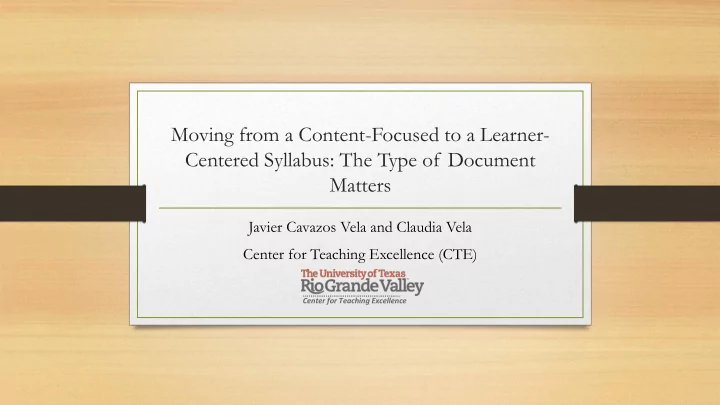 moving from a content focused to a learner centered