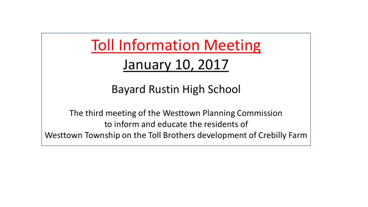 toll information meeting