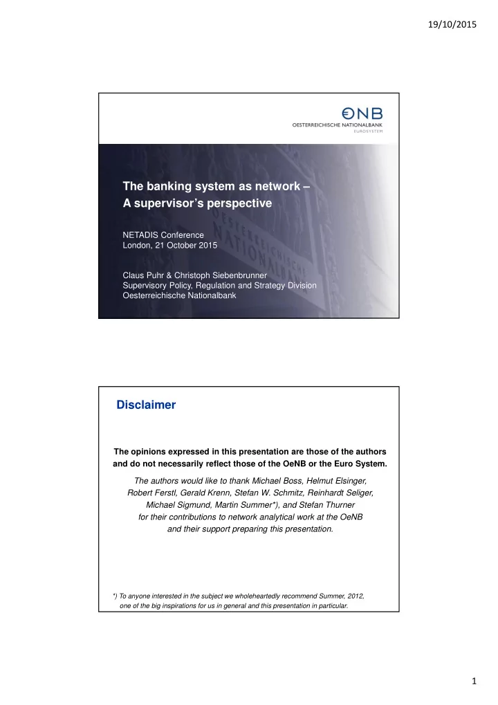 the banking system as network a supervisor s perspective