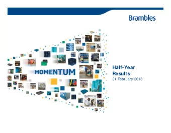 Half-Year  Results  21 February 2013  Agenda  Results Highlights  Tom Gorman, CEO  Results Analysis