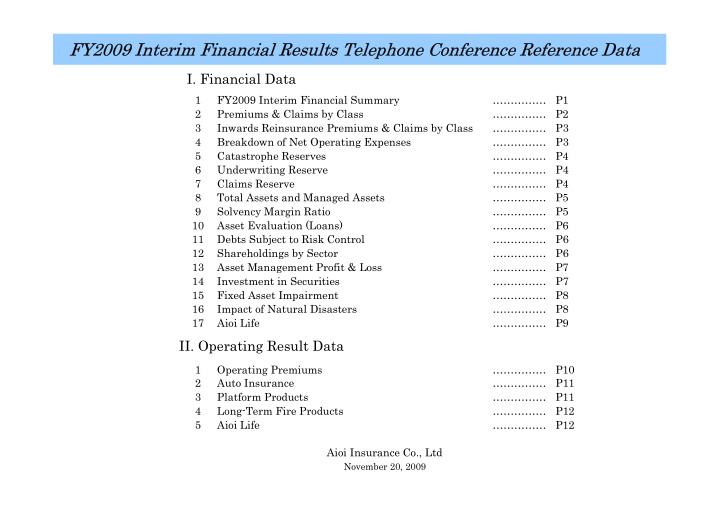 fy2009 interim financial results telephone conference