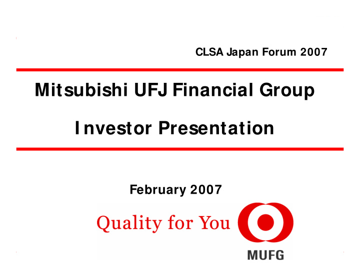 mitsubishi ufj financial group i nvestor presentation