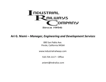 Ari G. Niemi  Manager, Engineering and Development Services  890 San Pablo Ave.  Pinole,