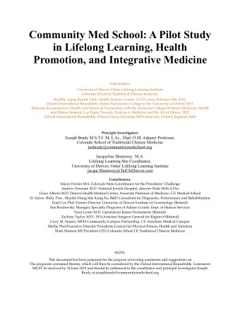 Community Med School: A Pilot Study  in Lifelong Learning, Health  Promotion, and Integrative