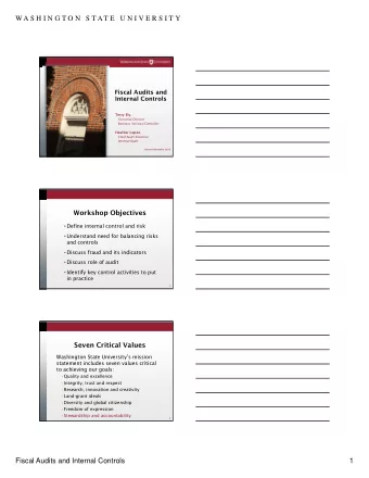 WA S H I N G T O N  S T AT E  U N I V E R S I T Y  Fiscal Audits and  Internal Controls Terry Ely ,