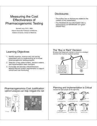Measuring the Cost   The author has no disclosures related to the  Effectiveness of  content of