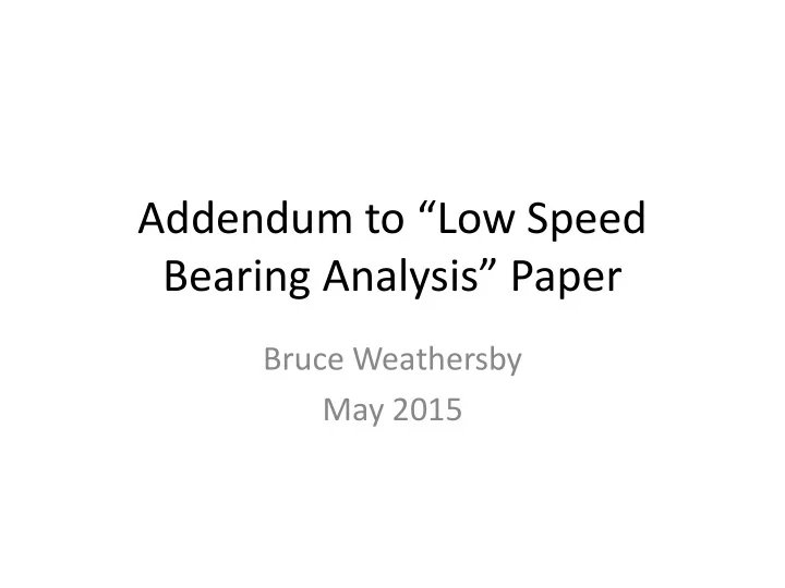 addendum to low speed